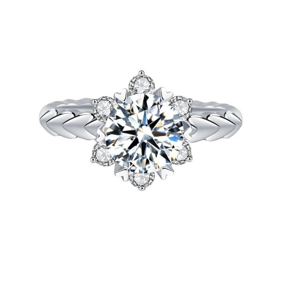 ⚡925 Silver Plated Imitate Moissanite Twist Snowflake Ring, MARR9370